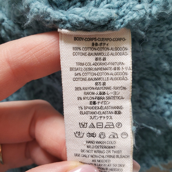 Free People Sweater Large Blue Cropped Chunky Knit Beach Oversized Slouchy - Picture 8 of 9